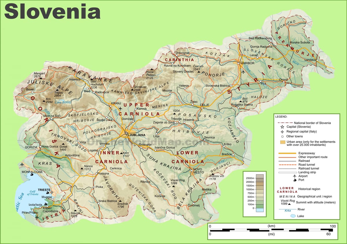Harta e Sllovenisë fizike