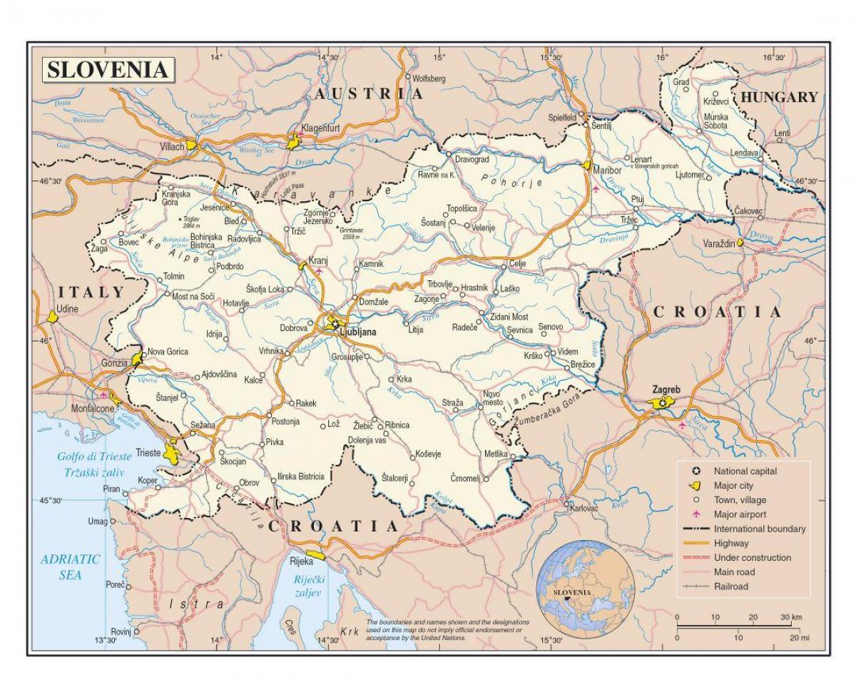 Harta e Sllovenisë qytetet